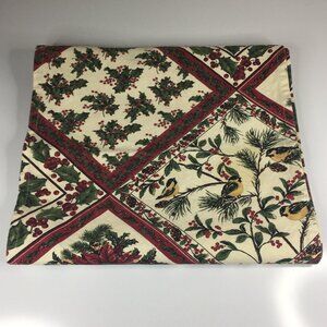April Cornell 13 x 67 Christmas Table Runner Holly Berries Chickadee 100% Cotton